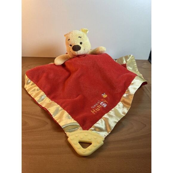 Disney Winnie the Pooh Sweet Honey Orange Plush Satin Edge Baby Security Teether - Picture 1 of 7